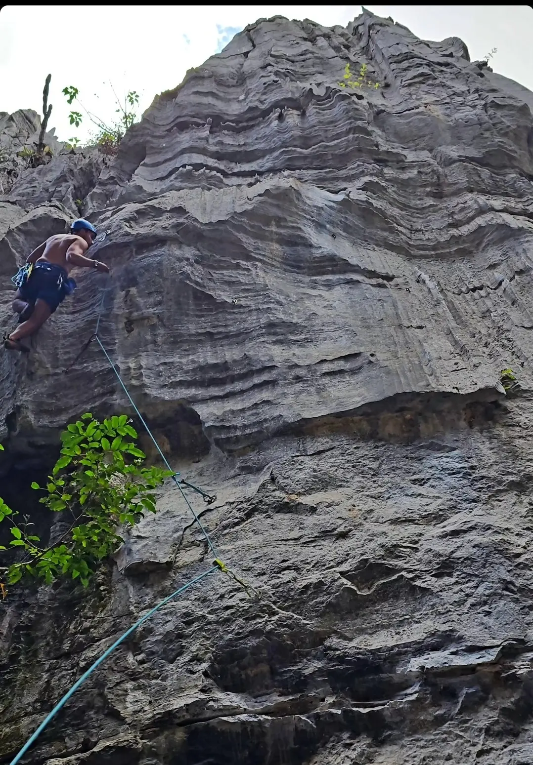 Foto da via de escalada O Batizado (7a), no setor Salão Principal, no pico Belchior